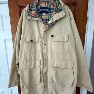 Lands' End Vintage Men's Beige Field Jacket with Classic Plaid Wool Lining